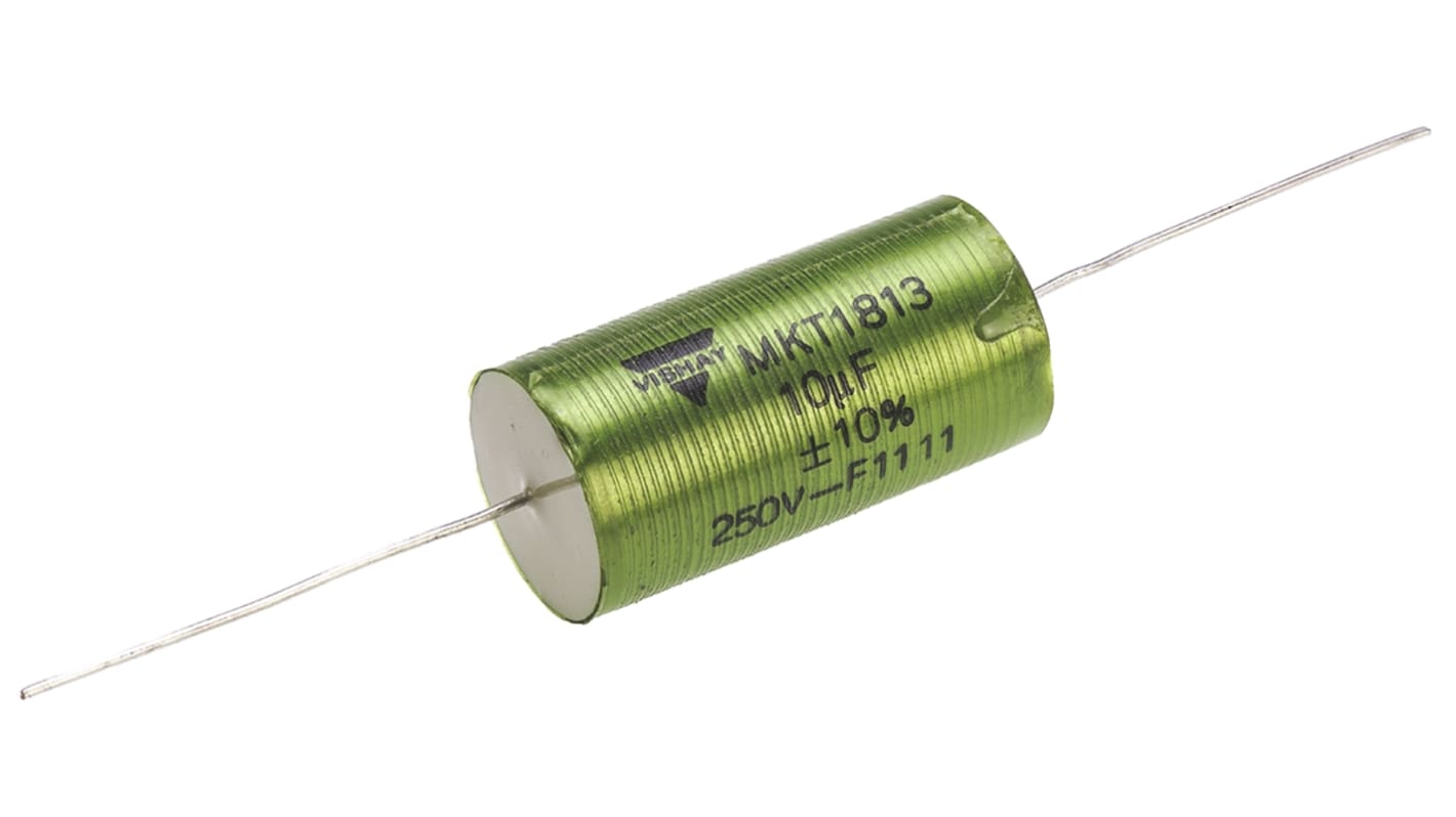 Vishay MKT 1813 Metallised Polyester Film Capacitor, 160 V ac, 250 V dc, ±10%, 10μF, Through Hole