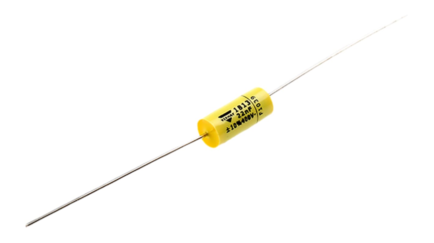 Vishay MKT 1813 Metallised Polyester Film Capacitor, 200 V ac, 400 V dc, ±10%, 22nF, Through Hole