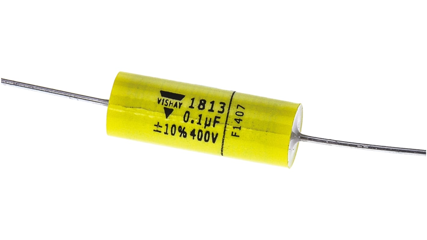 Vishay MKT 1813 Metallised Polyester Film Capacitor, 200 V ac, 400 V dc, ±10%, 100nF, Through Hole