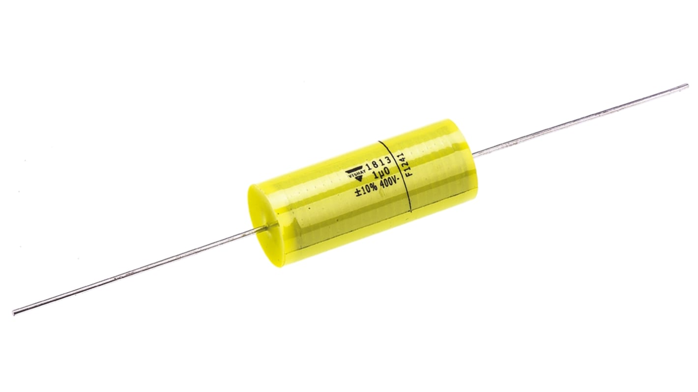 Vishay MKT 1813 Metallised Polyester Film Capacitor, 200 V ac, 400 V dc, ±10%, 1μF, Through Hole