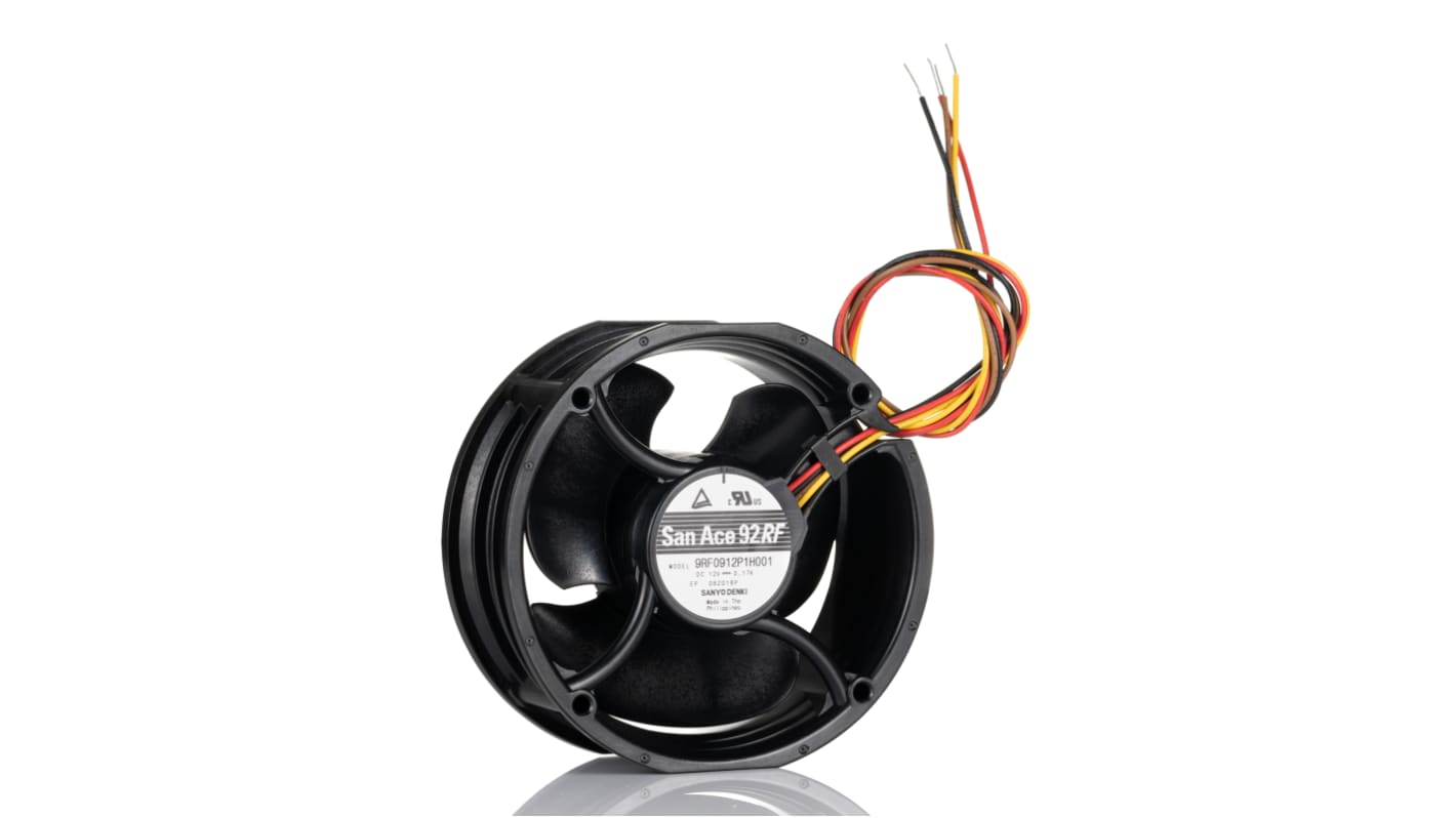 Sanyo Denki 9RF DC-Axiallüfter, Kugellager, 12 V dc / 2W, 92 x 38mm, 5300 rpm, 5500U/min, 1.2m³/min