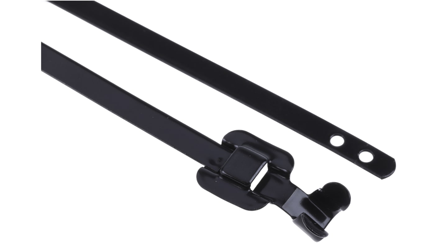 RS PRO Cable Tie, Releasable, 330mm x 5 mm, Black Polyester Coated