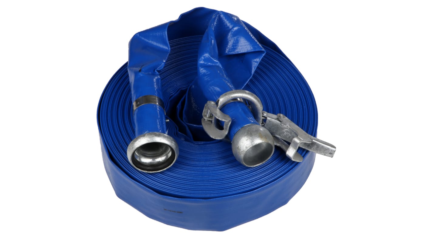 RS PRO Flat roll-up hose with couplings, 3 bar, 100m Long