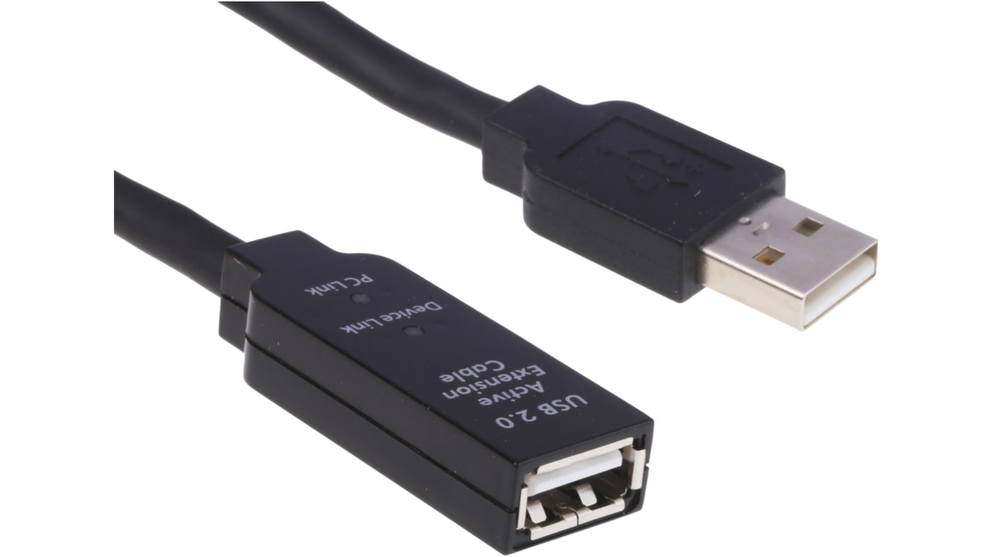 Kabel USB Złącze A USB A Złącze B USB A dł. 10m Przewód przedłużający USB USB 2.0 kolor: Czarny