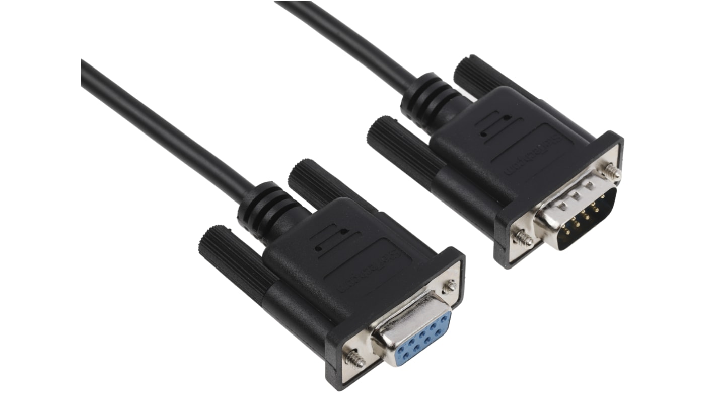 Serielt kabel, 9-benet D-sub til 9-benet D-sub, Sort kappe, L: 2m