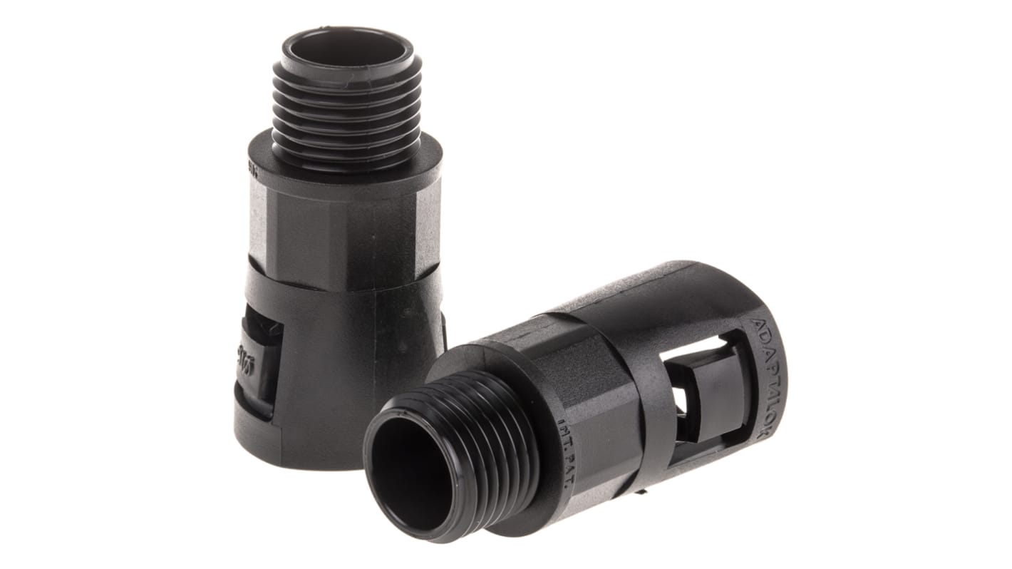 Adaptaflex Straight, Conduit Fitting, 16mm Nominal Size, M16, Nylon 66, Black