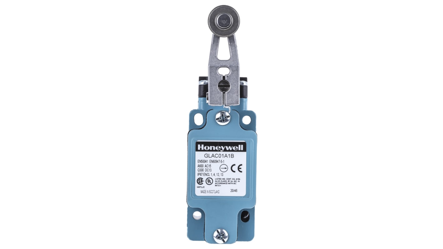 Honeywell GLA Series Roller Lever Limit Switch, NO/NC, IP67, SPDT, Die Cast Zinc Housing, 600V ac Max, 6A Max