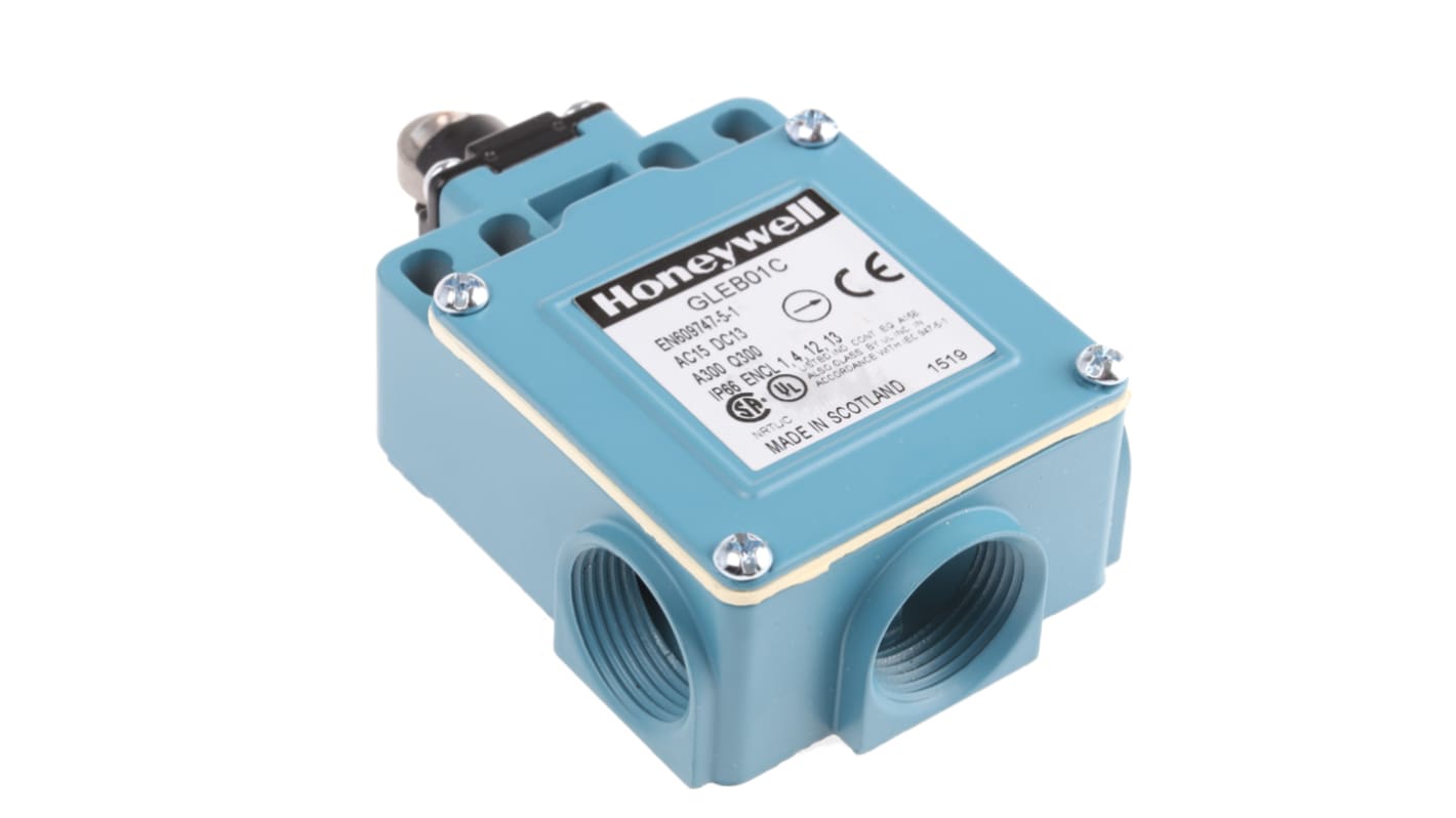 Honeywell GLE Series Roller Plunger Limit Switch, NO/NC, IP66, SPDT, Die Cast Zinc Housing, 300V ac Max, 10A Max