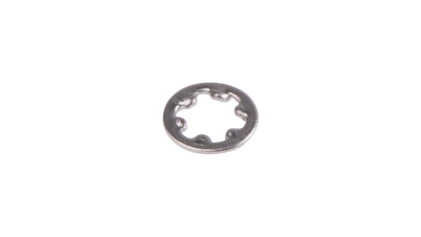 RS PRO Schwingungsfeste Unterlegscheibe für M2 Schrauben Glatt A2 304 Innengezahnt, 0.3mm x 2.2mm x 4.5mm, Edelstahl