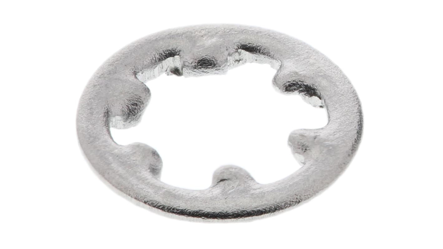 RS PRO Schwingungsfeste Unterlegscheibe für M2.5 Schrauben A2 304 Innengezahnt, 0.4mm x 2.7mm x 5.5mm, Edelstahl