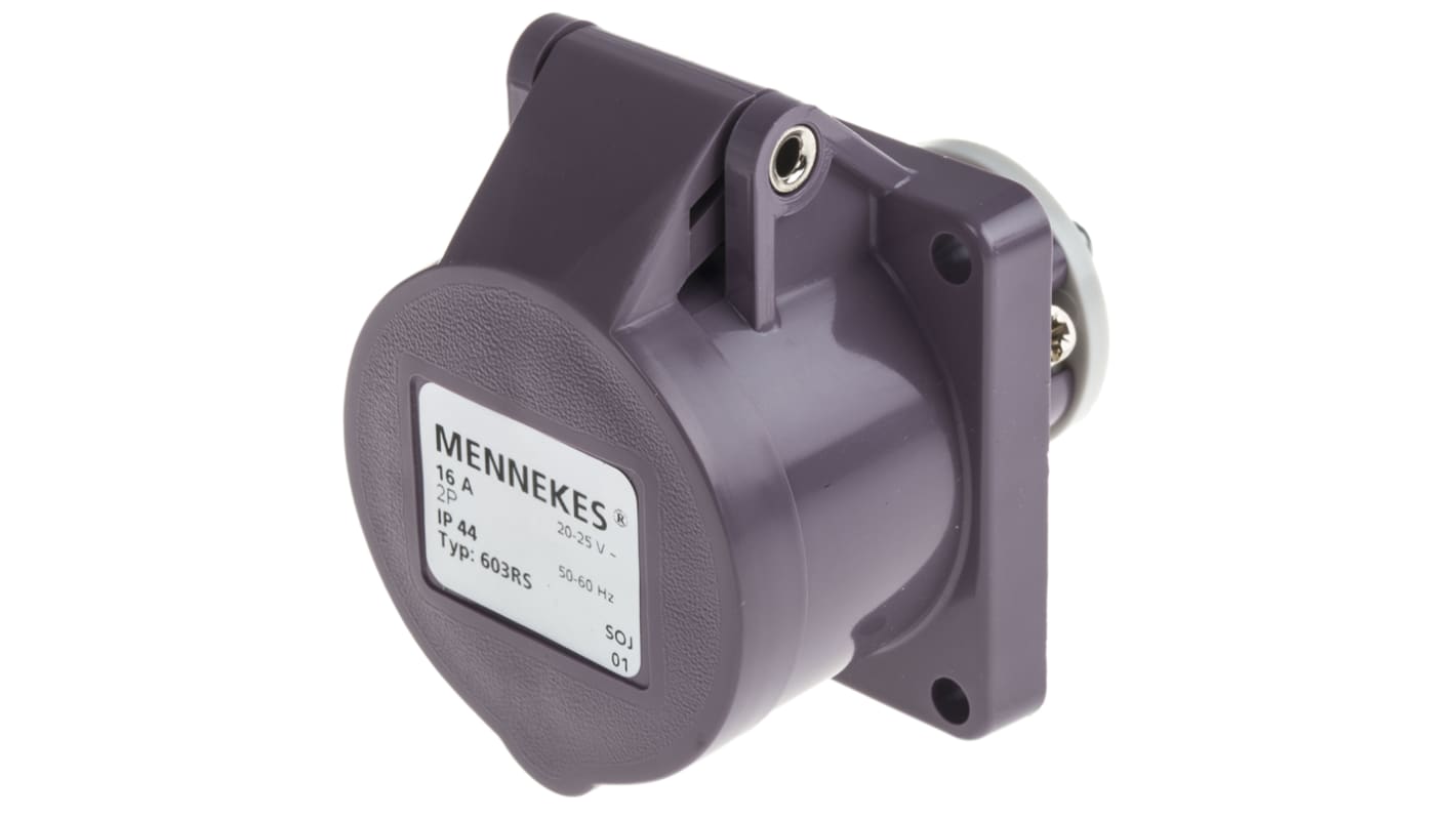 MENNEKES IP44 Purple Panel Mount 2P Industrial Power Socket, Rated At 16A, 20 → 25 V