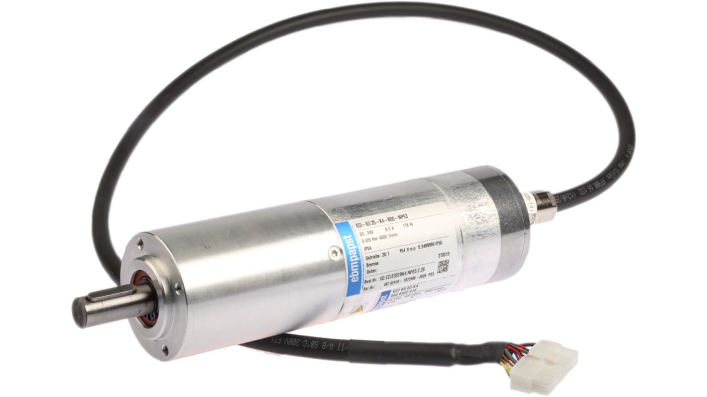 ebm-papst Brushless Geared DC Geared Motor, 140 W, 24 V dc, 8.9 Nm, 154 rpm, 15mm Shaft Diameter