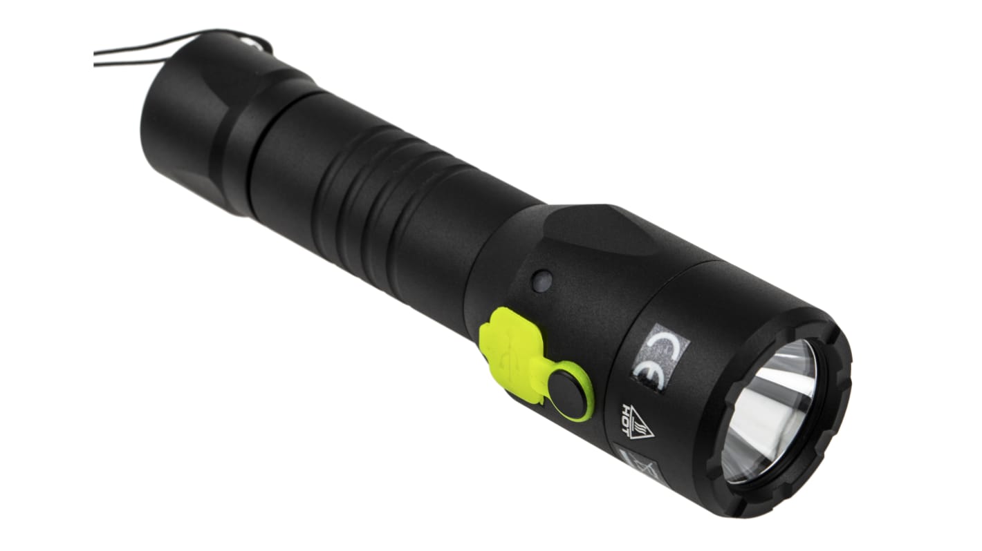 Unilite FL-4R. Akku Taschenlampe LED Schwarz im Alu-Gehäuse , 450 lm / 210 m, 113 mm