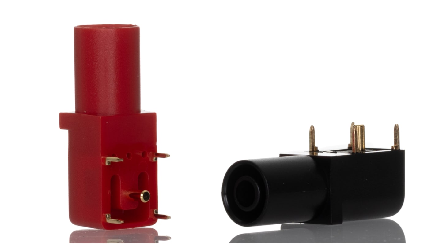 RS PRO Black, Red Female Banana Socket, 4 mm Connector, 24A, 1kV, Gold Plating