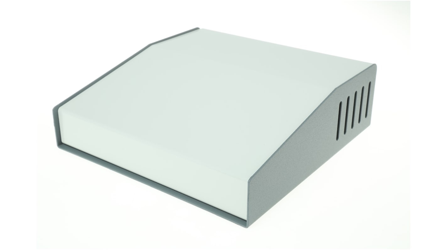 Contenitore per elettronica Hammond con frontale inclinato 180 x 180 x 58mm, in Alluminio/Acciaio, col. Grigio