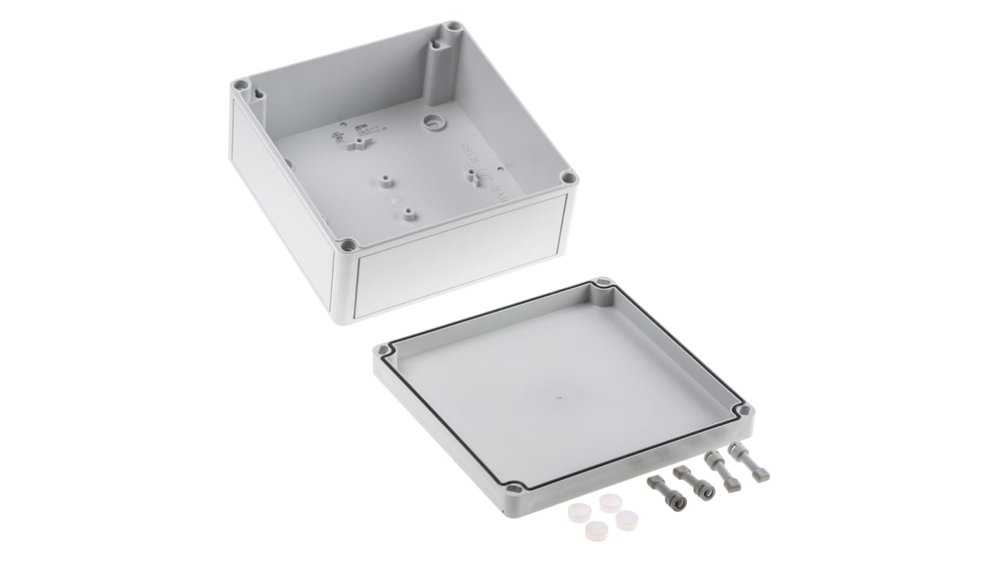 Rittal PK Series Grey Polycarbonate Enclosure, IP66, IK08, Flanged, Grey Lid, 182 x 180 x 90mm