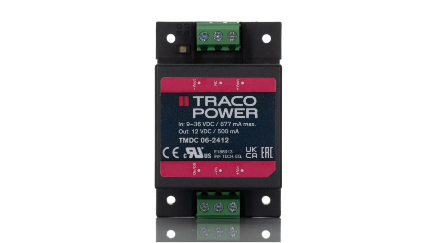 TRACOPOWER TMDC 06 DC/DC-Wandler 6W 24 V dc IN, 12V dc OUT / 500mA Gehäusemontage 3kV dc isoliert