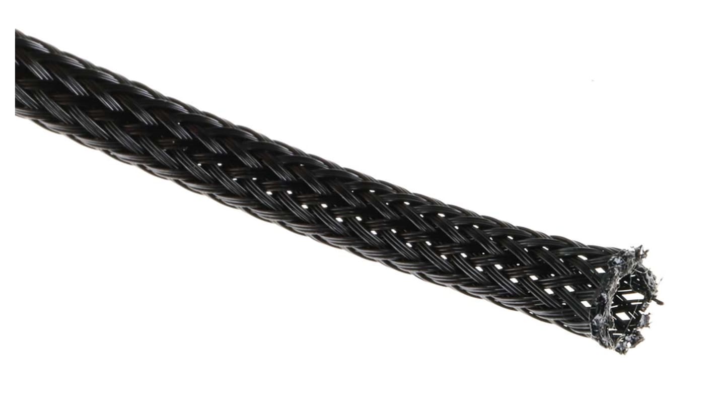 Gaine Tressée 4mm HellermannTyton, Noir en PET, 5m