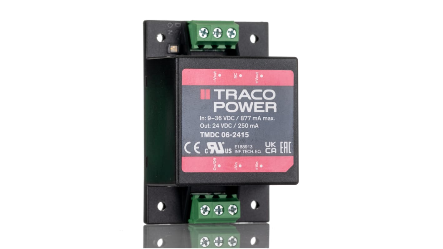 TRACOPOWER TMDC 06 DC/DC-Wandler 6W 24 V dc IN, 24V dc OUT / 250mA Gehäusemontage 3kV dc isoliert