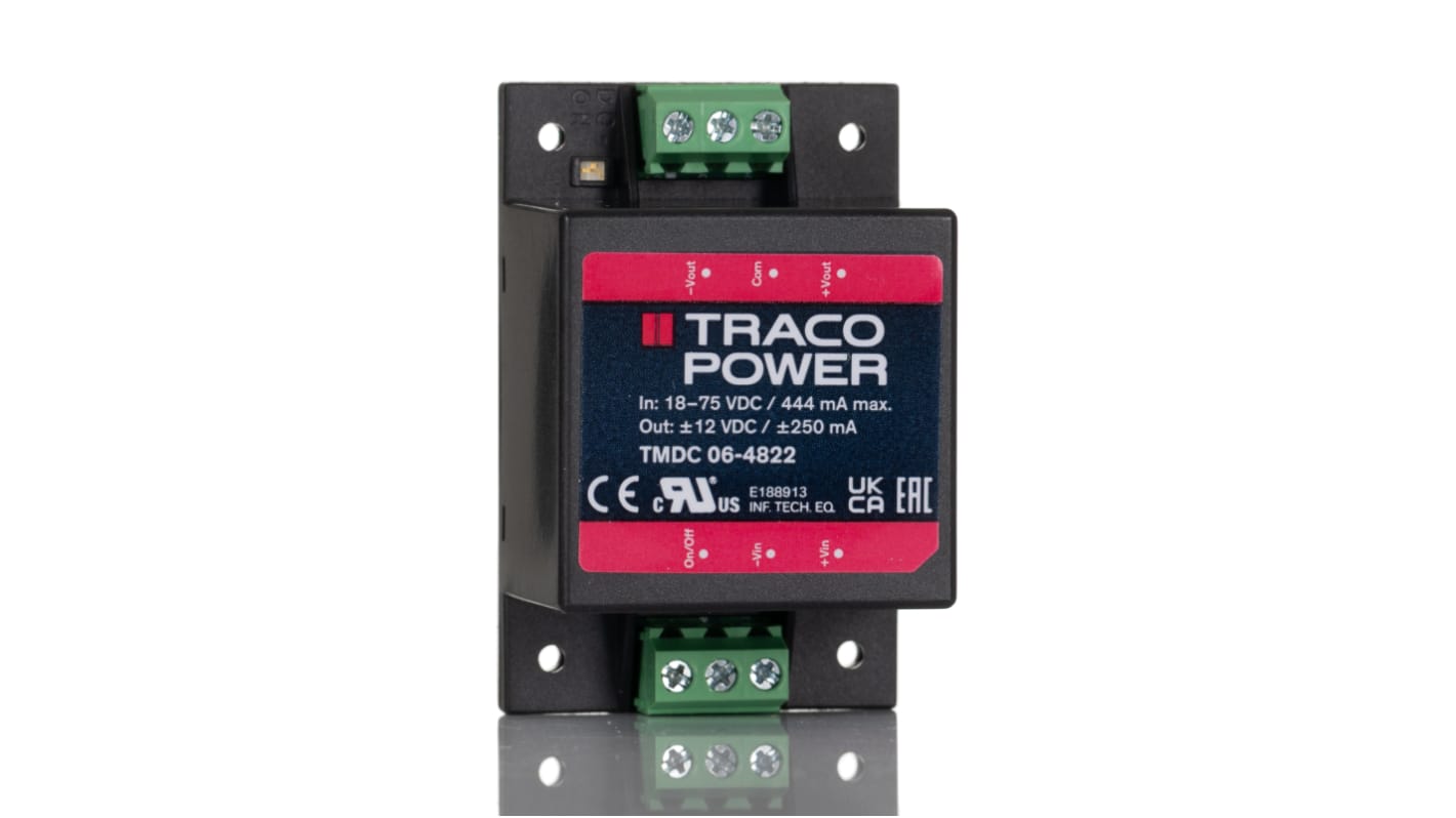 TRACOPOWER DC-DCコンバータ Vout：±12V dc 18 → 75 V dc, 6W, TMDC 06-4822