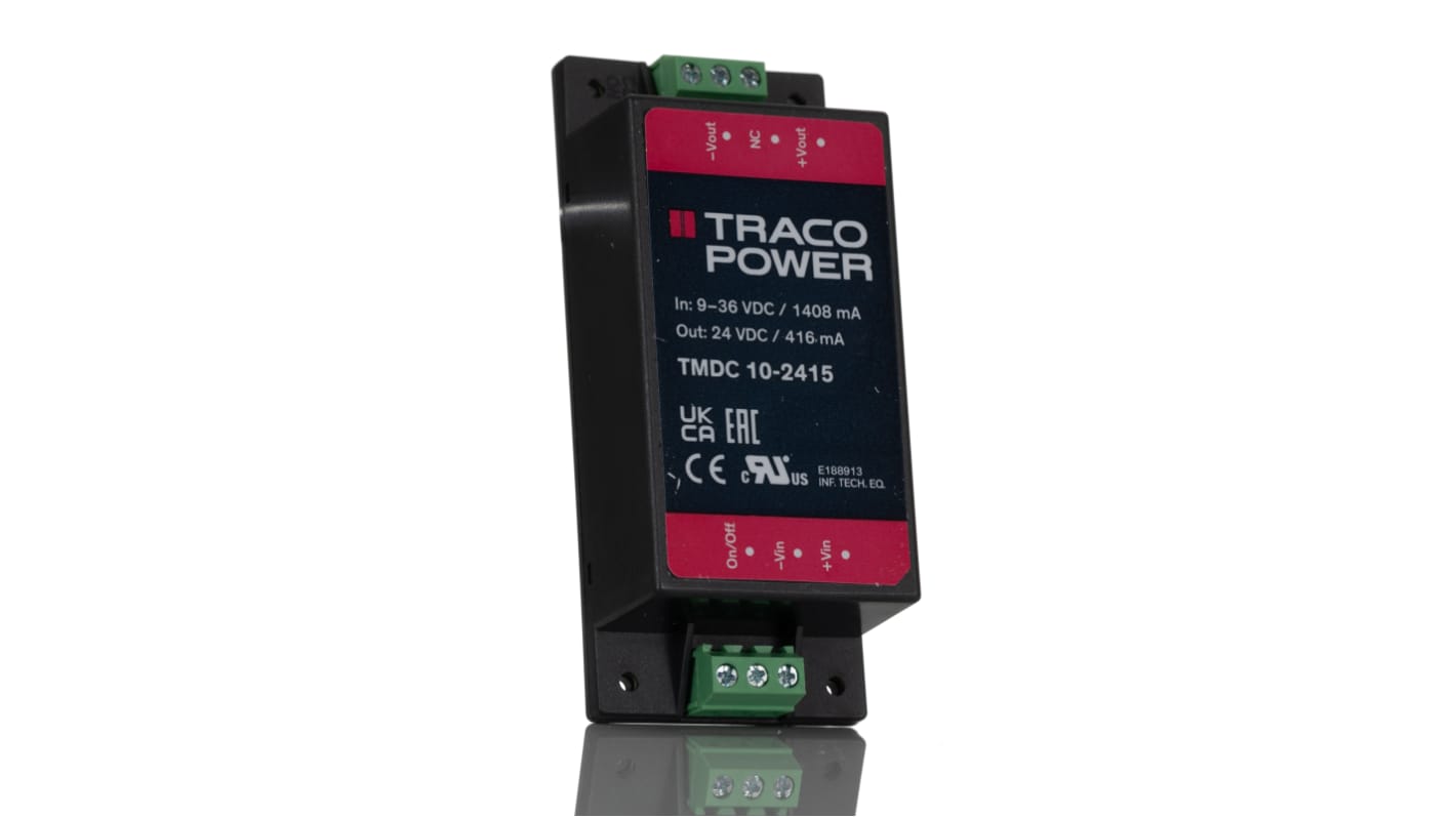 TRACOPOWER TMDC 10 DC-DC Converter, 24V dc/ 416mA Output, 9 → 36 V dc Input, 10W, Chassis Mount, +80°C Max Temp