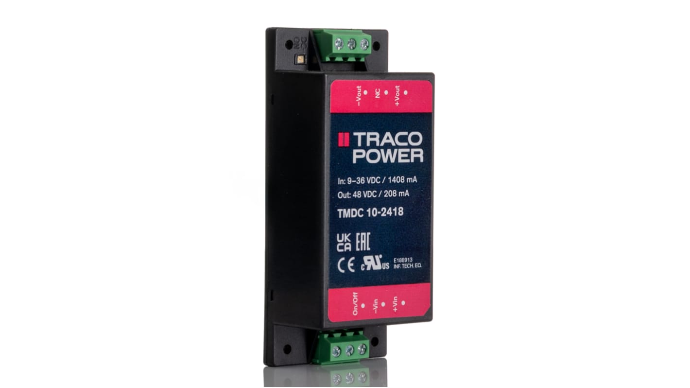TRACOPOWER TMDC 10 DC-DC Converter, 48V dc/ 208mA Output, 9 → 36 V dc Input, 10W, Chassis Mount, +80°C Max Temp