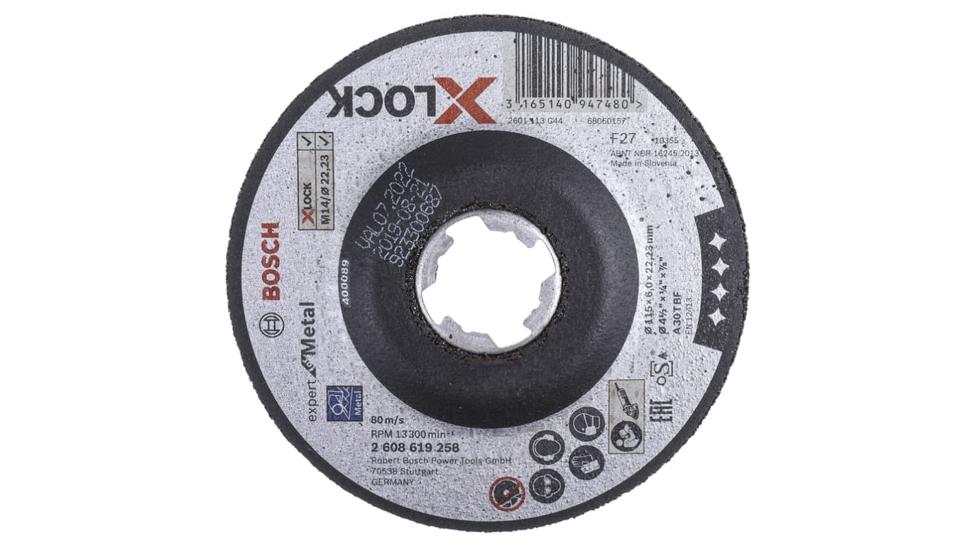 2608619258 Bosch XLock Aluminium Oxide Grinding Disc, 115mm x 6mm