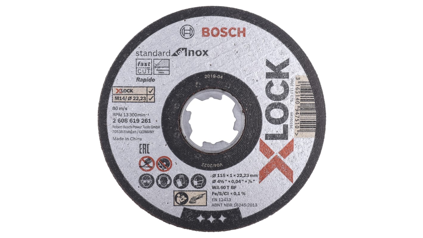 Bosch Φ115mm切割片, 1mm厚, 可切割不锈钢, X-LOCK系列