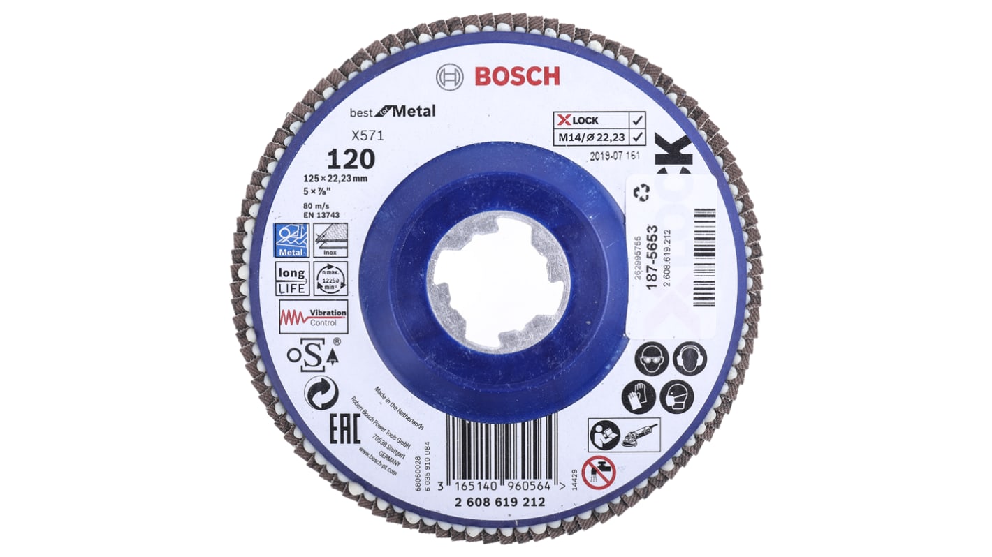 Bosch lamellás tárcsa - Alumínium-cirkónia, szemcseméret: 120, 125mm Ø x 22.23mm (furat)