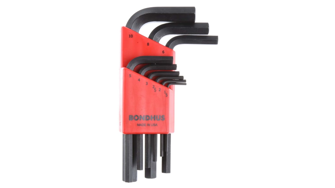 Bondhus 9 piece L Shape Metric Hex Key Set, 1.5 → 10mm