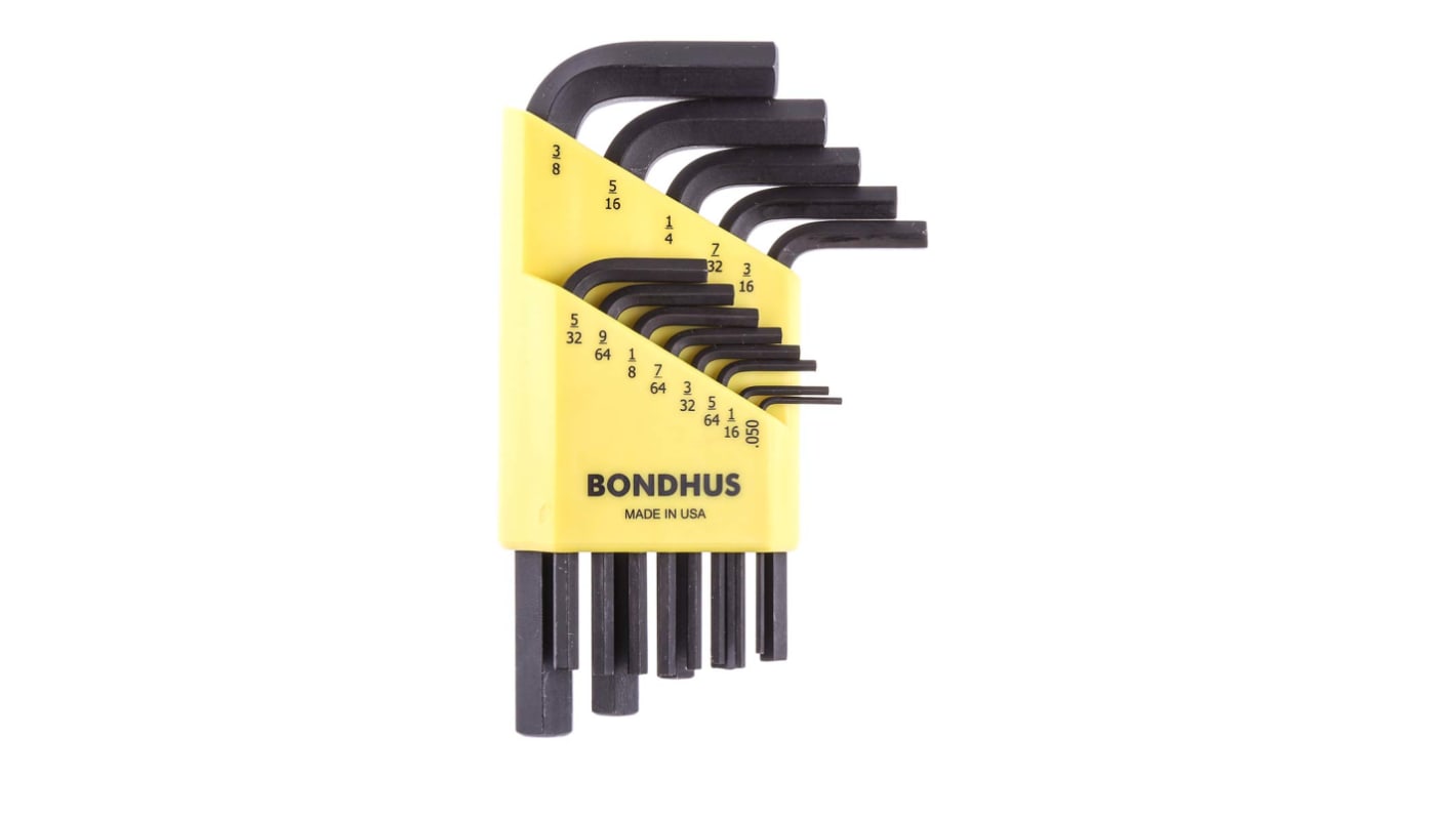 Bondhus Hatszögkulcs készlet Angolszász 13 darabos 0.05 → 3/8", Rövid karos, L alakú, Acél