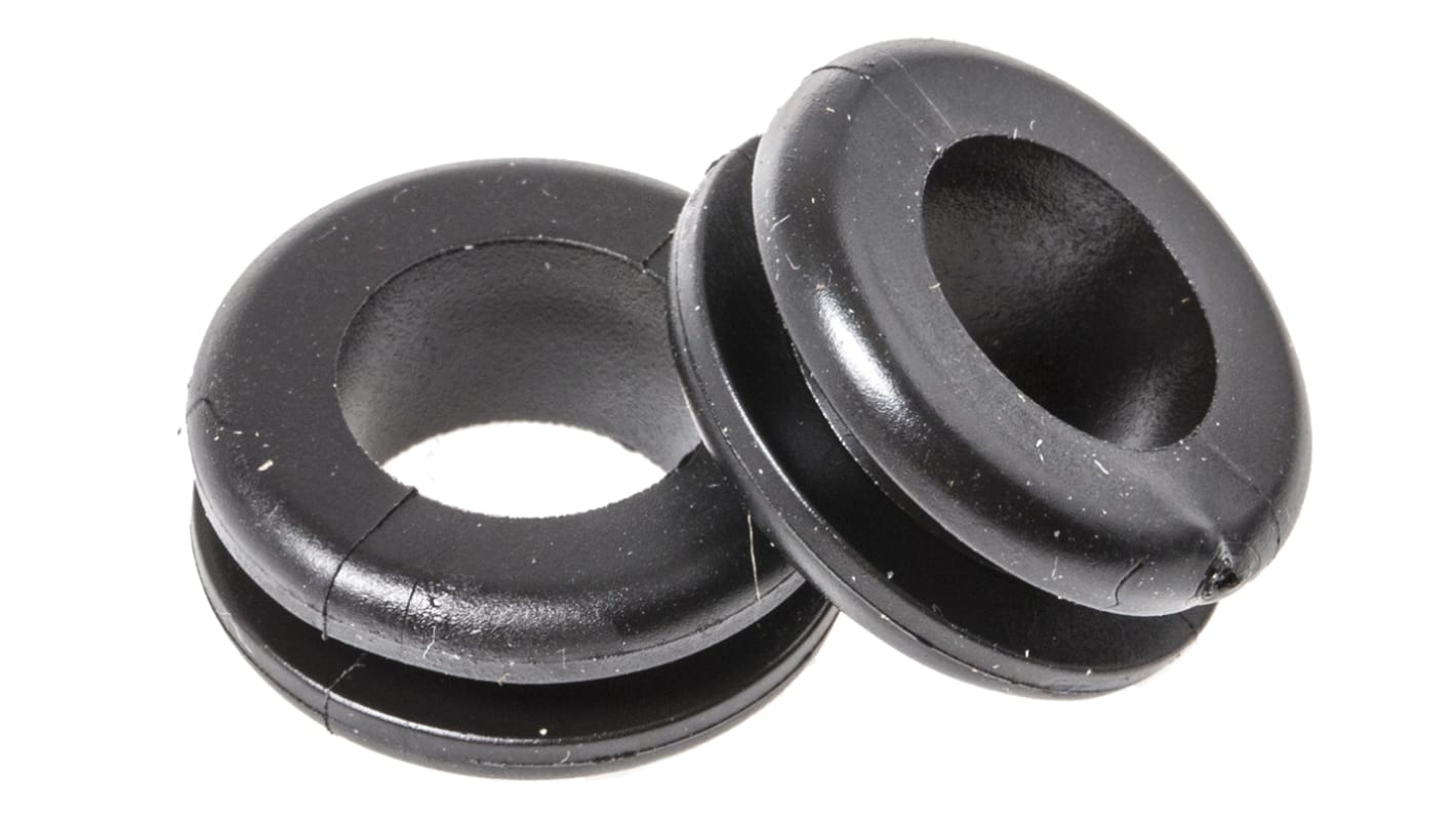 HellermannTyton Black PVC 12mm Cable Grommet for Maximum of 10mm Cable Dia.