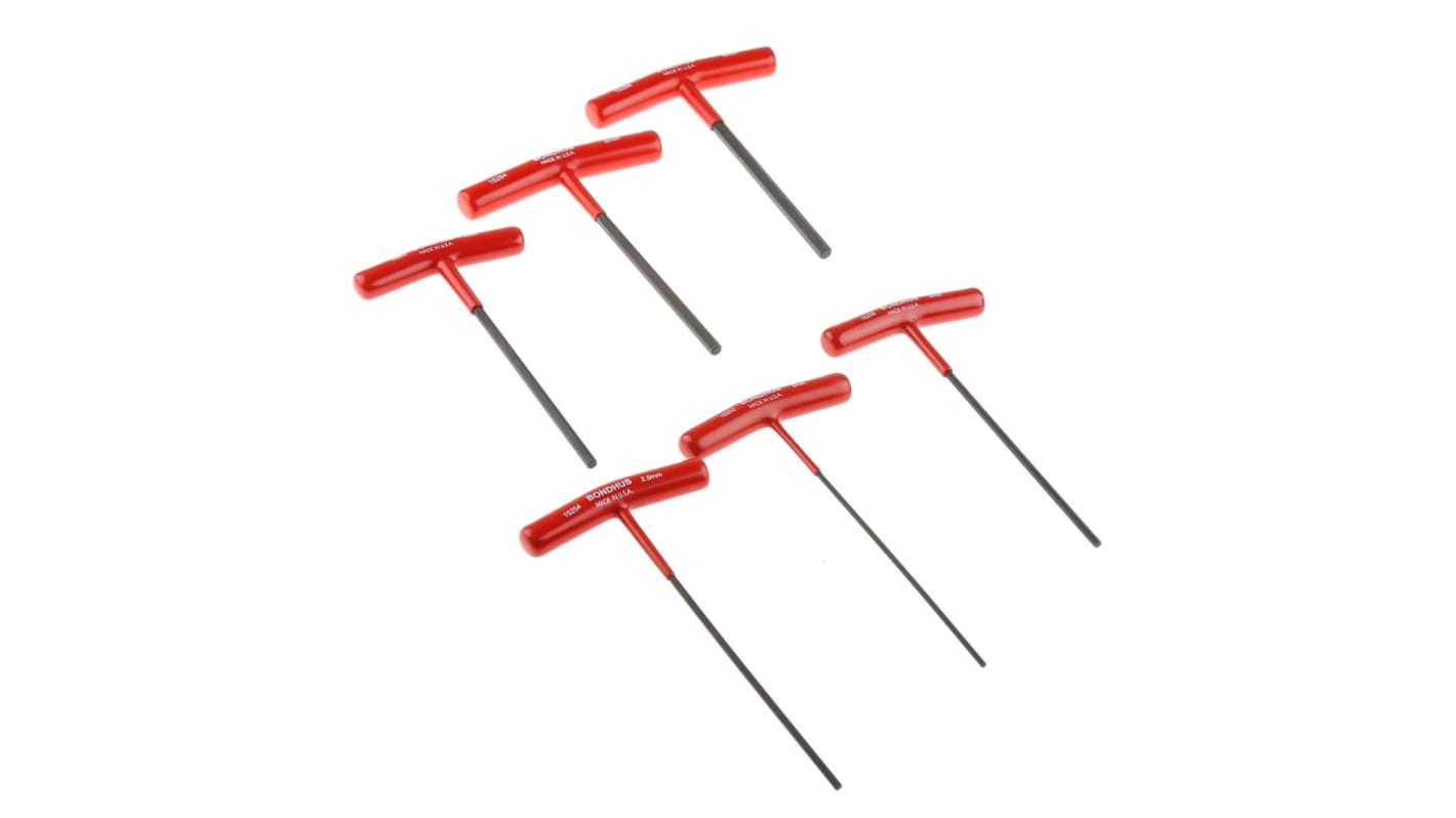 Bondhus 6 piece T Shape Metric Hex Key Set, 2 → 6mm