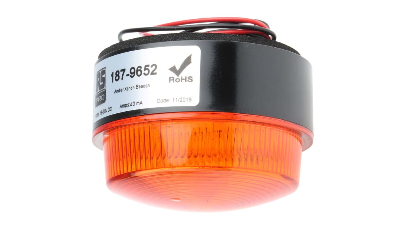 RS PRO, Xenon Blitz Signalleuchte Orange, 18 → 30 V dc, Ø 76mm x 50mm