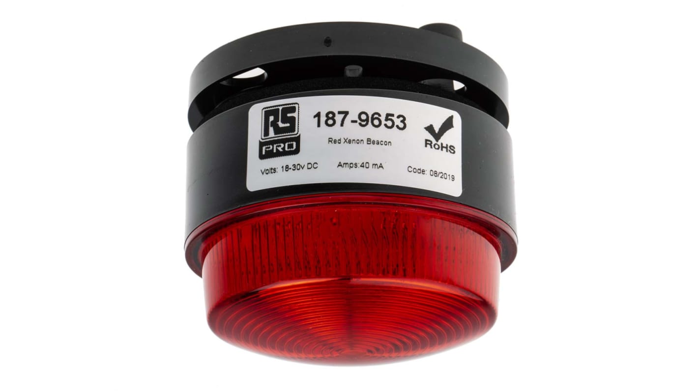 RS PRO, Xenon Blitz Signalleuchte Rot, 18 → 30 V dc, Ø 76mm x 50mm