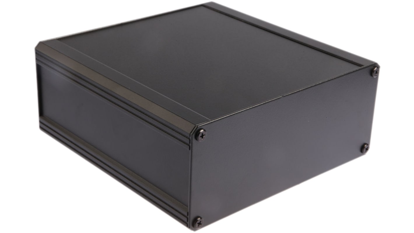 RS PRO Black Extruded Aluminium Heat Sink Case, IP40, Black Lid, 200 x 200 x 41mm