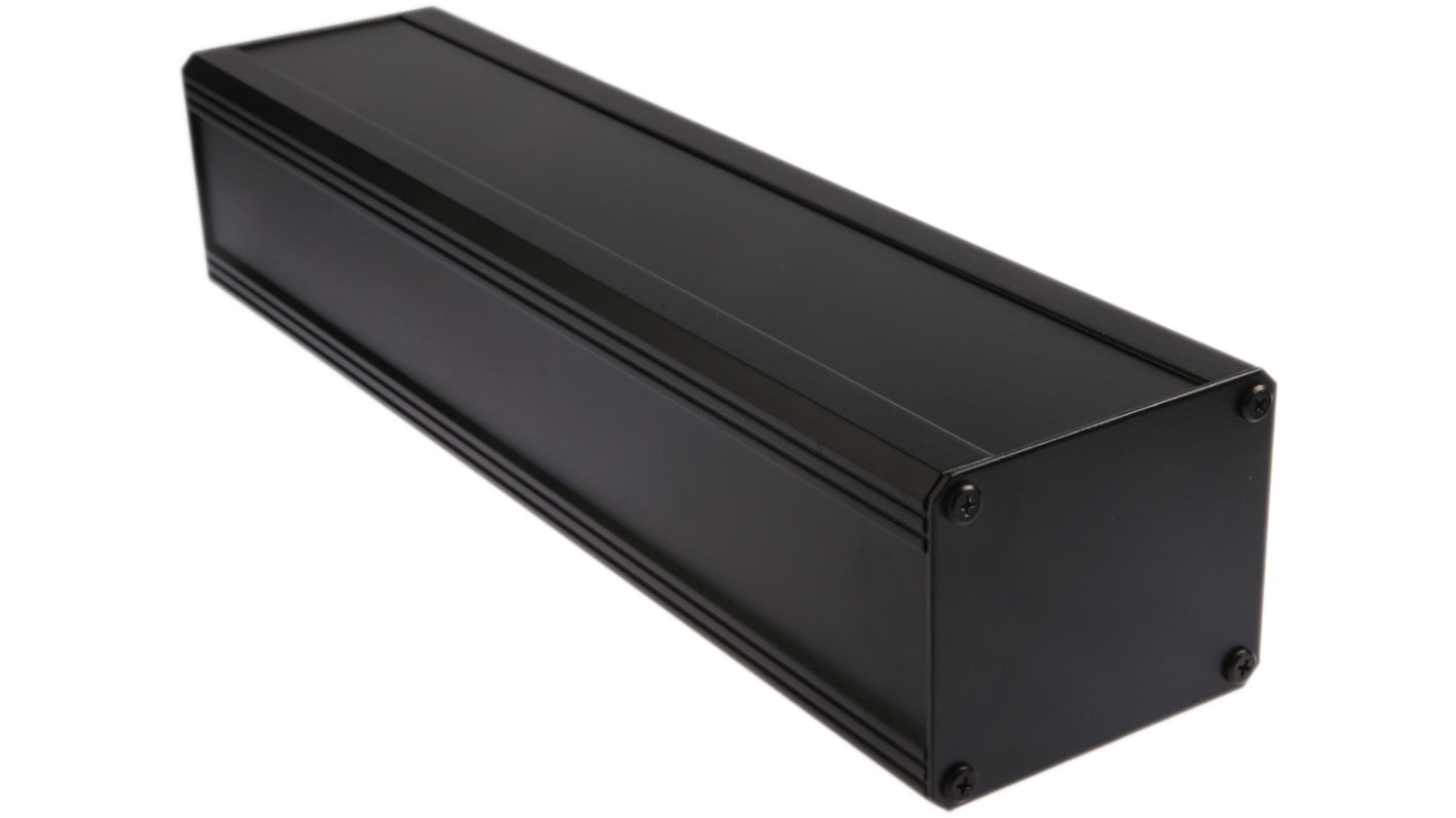 RS PRO Black Extruded Aluminium Heat Sink Case, IP40, Black Lid, 400 x 100 x 86mm