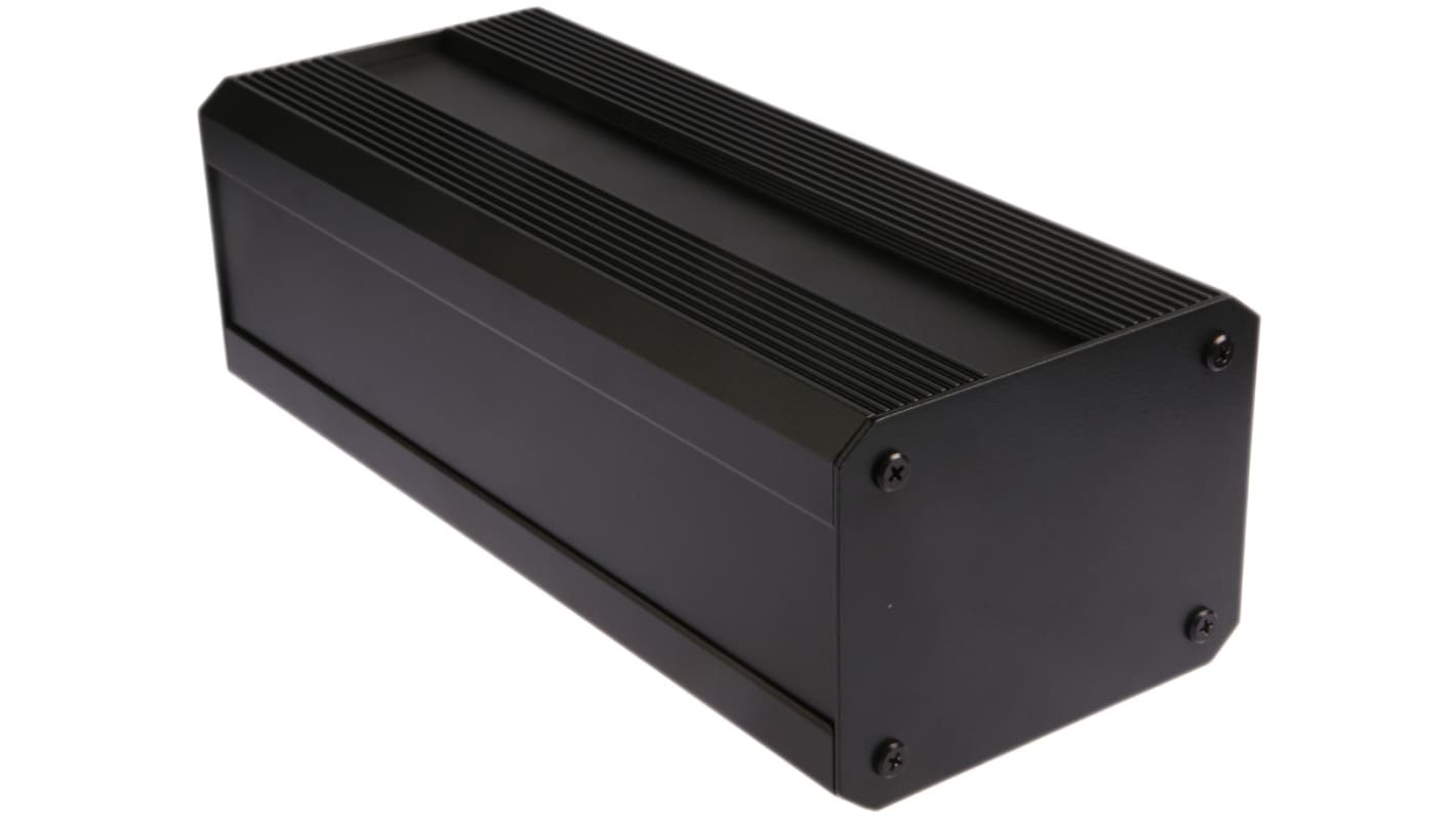 RS PRO Black Extruded Aluminium Heat Sink Case, IP40, Black Lid, 300 x 100 x 130mm