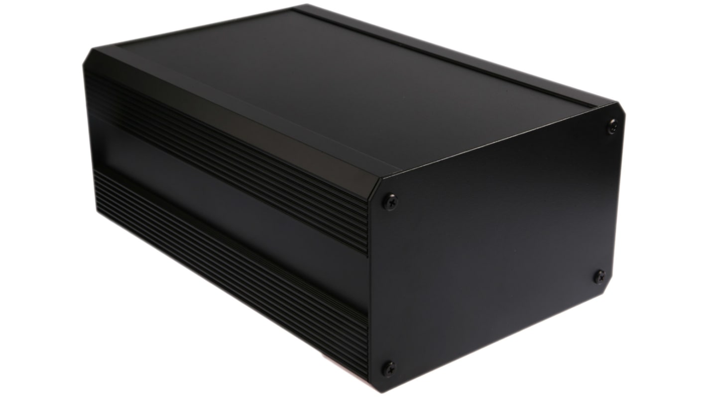 RS PRO Black Extruded Aluminium Heat Sink Case, IP40, Black Lid, 300 x 200 x 130mm