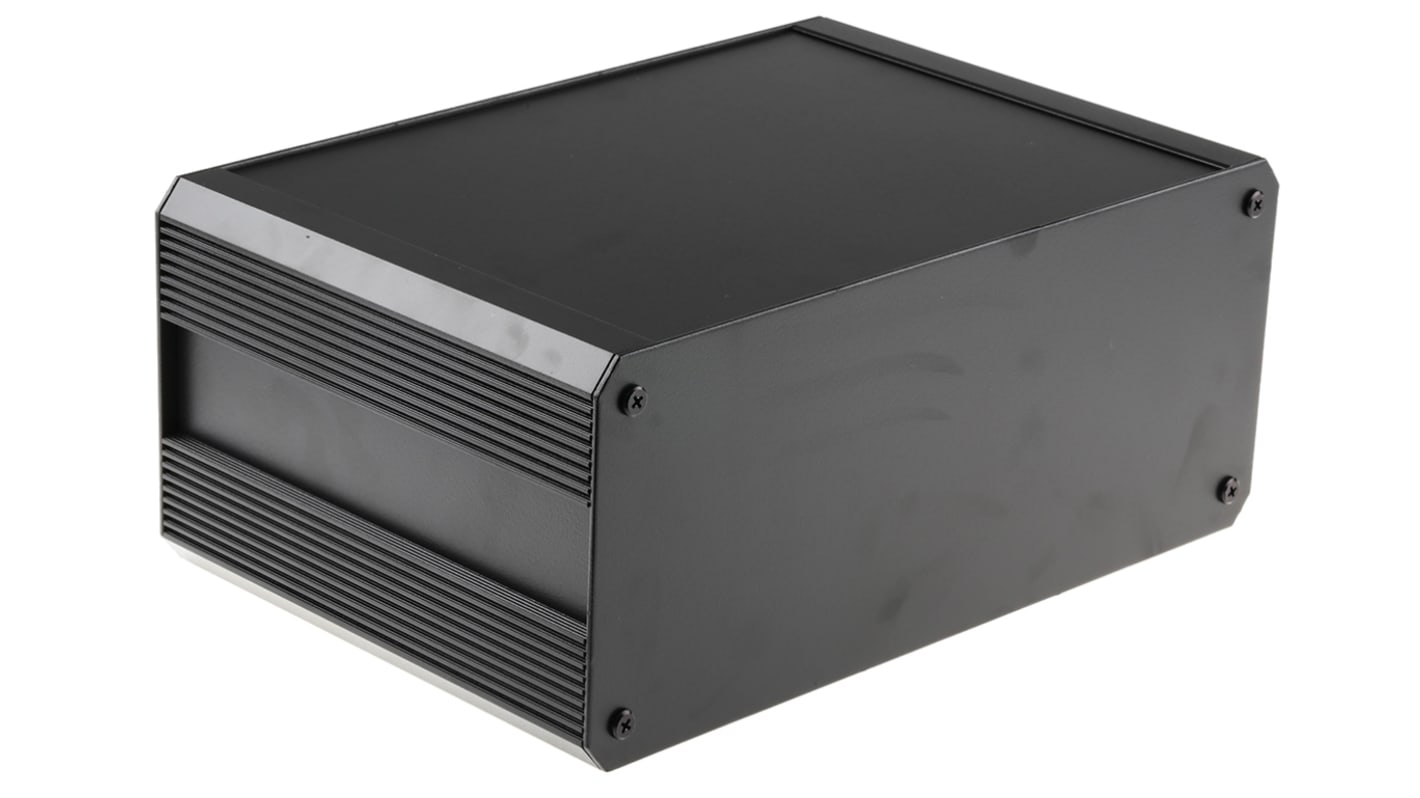 RS PRO Black Extruded Aluminium Heat Sink Case, IP40, Black Lid, 200 x 300 x 130mm