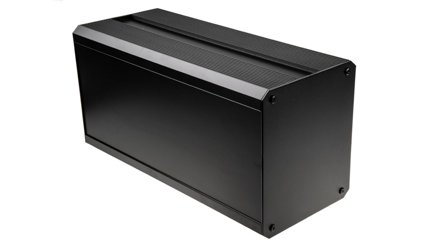 RS PRO Black Extruded Aluminium Heat Sink Case, IP40, Black Lid, 400 x 200 x 175mm