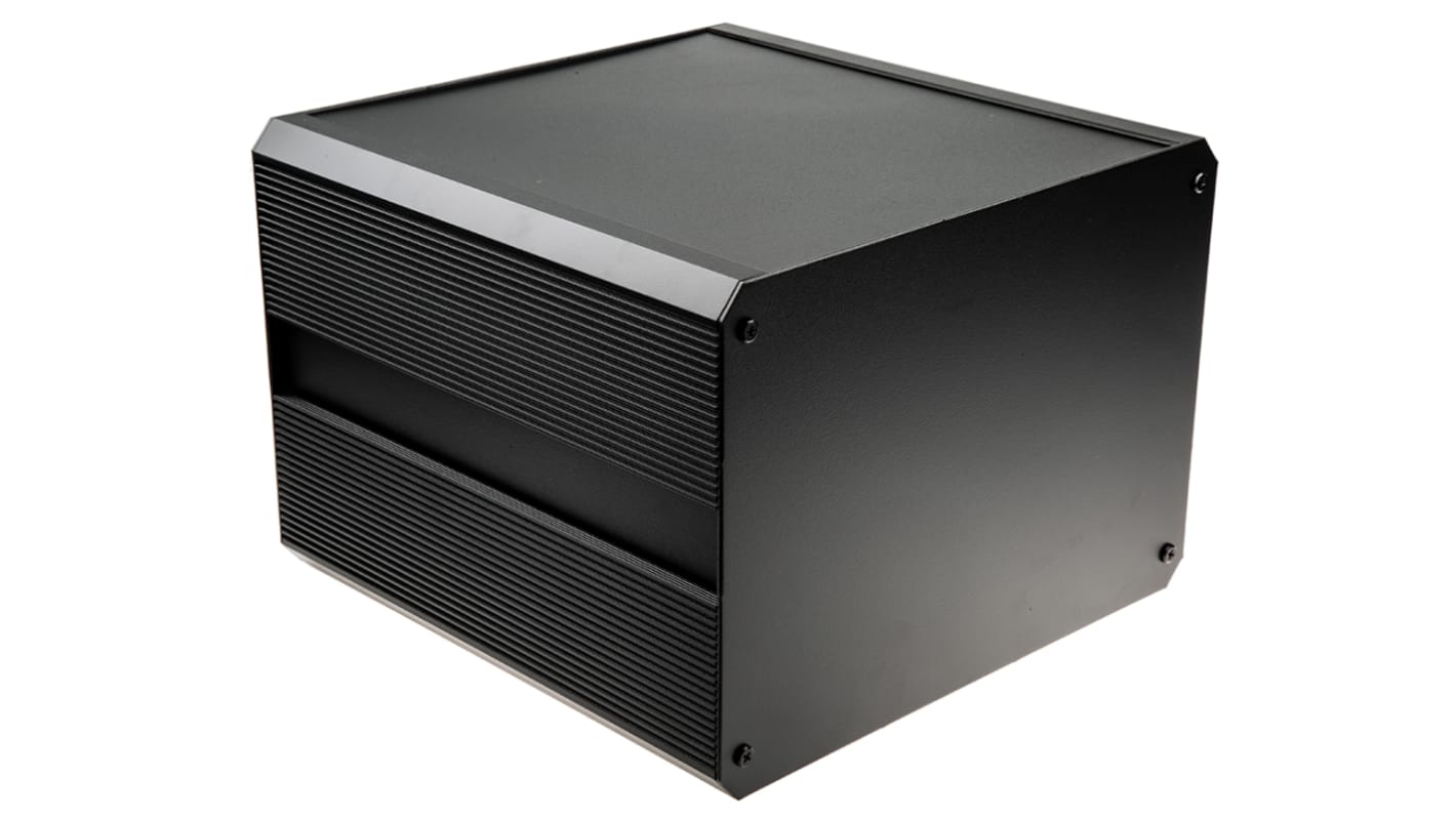 RS PRO Black Extruded Aluminium Heat Sink Case, IP40, Black Lid, 300 x 300 x 219mm