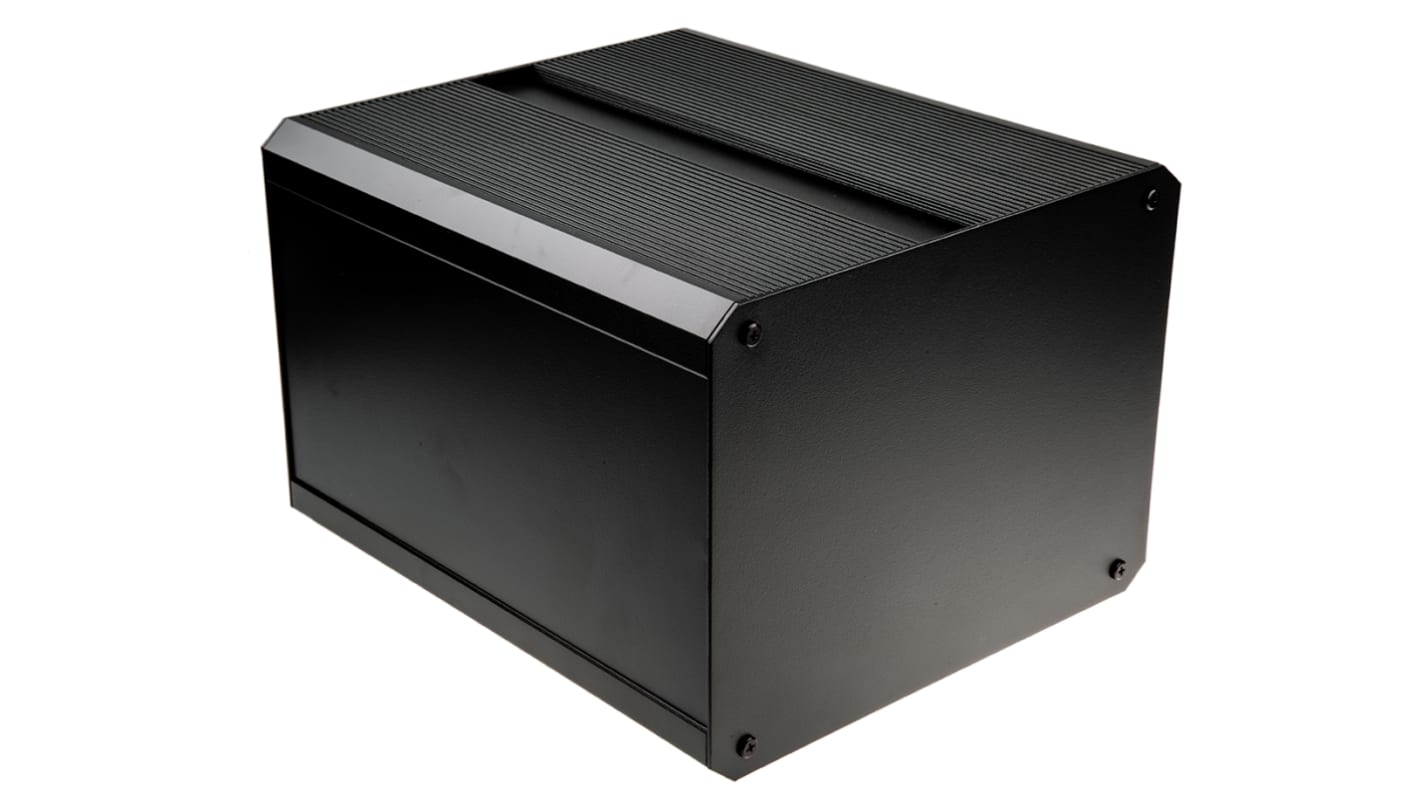 RS PRO Black Extruded Aluminium Heat Sink Case, IP40, Black Lid, 300 x 200 x 264mm