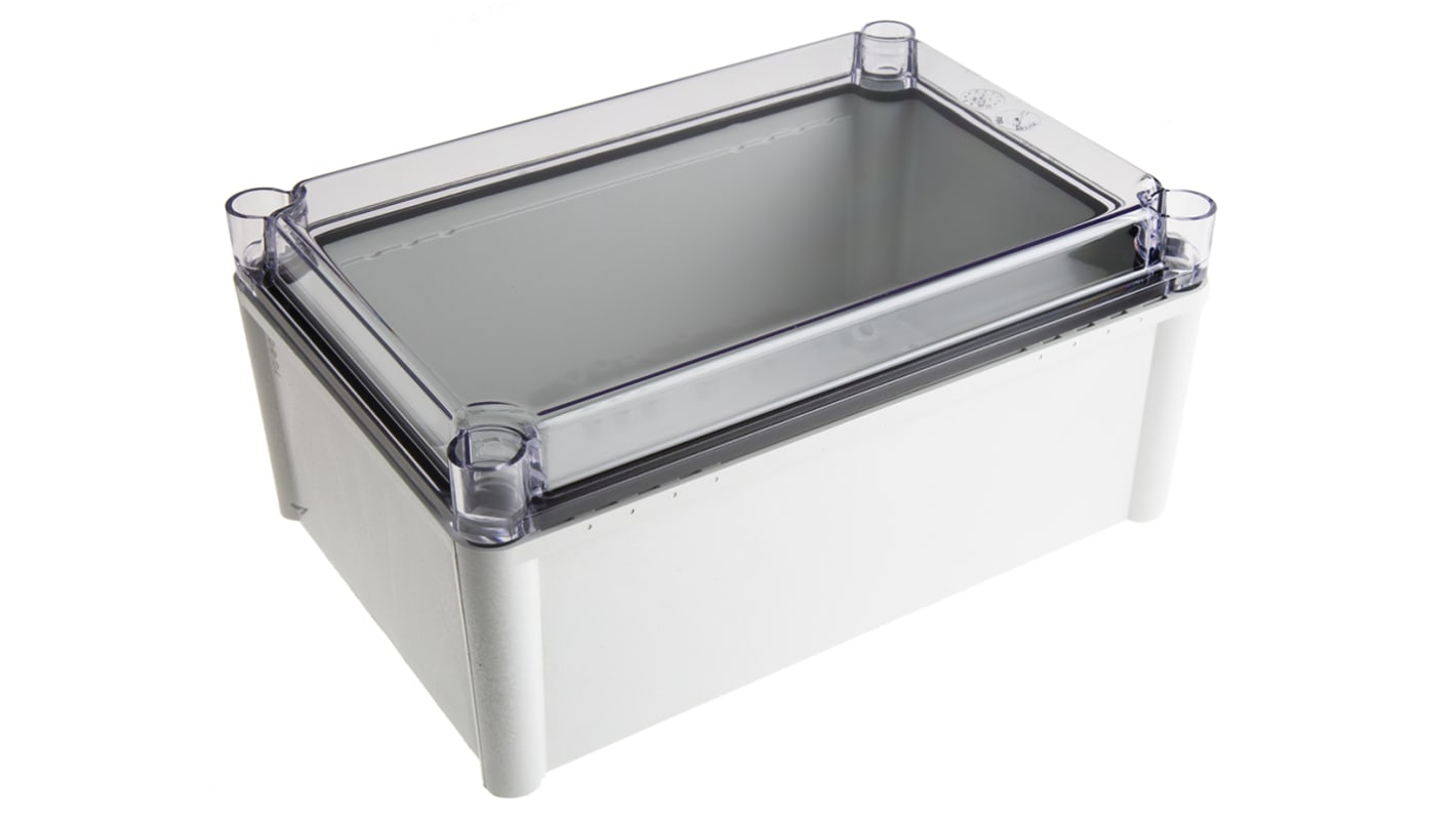 Fibox SOLID PC Series Grey Polycarbonate Enclosure, IP67, Transparent Lid, 278 x 188 x 130mm