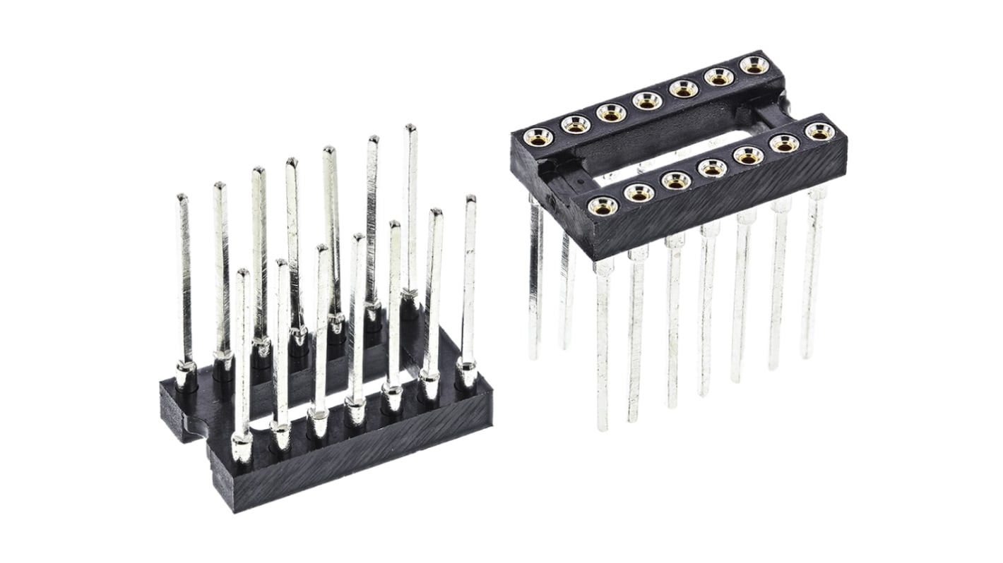 Winslow IC DIL fatning, 2.54mm Afstand, 7.62mm rækkeafstand, 14-Polet, Hulmontering, Drejet ben, 5A, Vertikal, Ukapslet