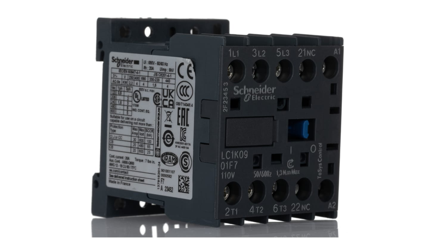 Contattore Controllo motori Schneider Electric, serie LC1K, 3 poli, 3 NA, 20 A, 4 kW, bobina 110 V c.a.