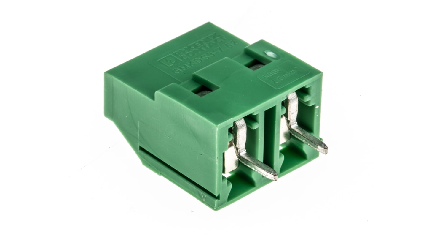 Borne para PCB Hembra Phoenix Contact de 2 vías , paso 7.62mm, 30A, de color Verde, montaje Montaje en orificio
