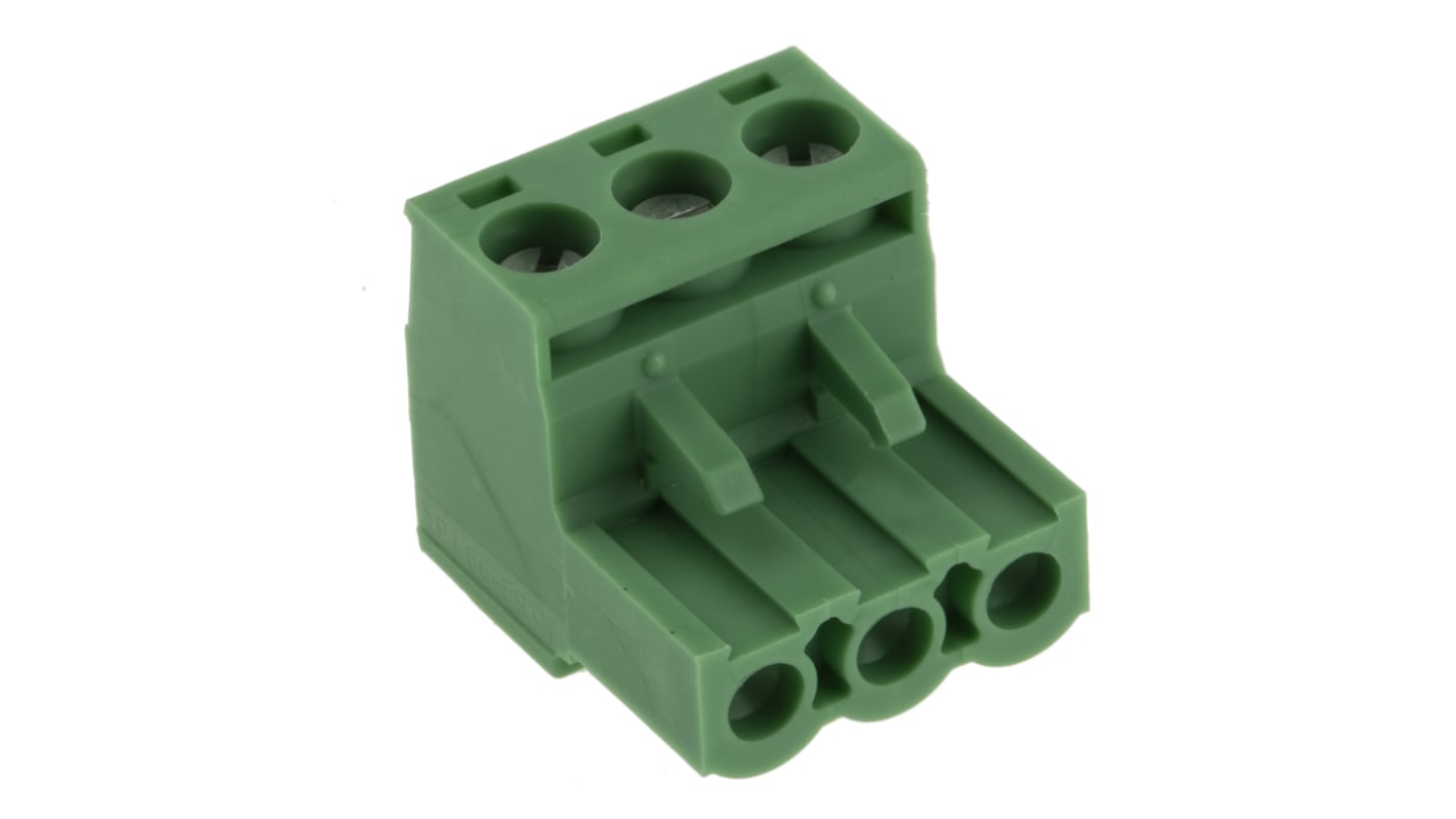 Borne enchufable para PCB Ángulo de 90° Phoenix Contact de 3 vías de 3 vías , paso 5.08mm, 12A, de color Verde, montaje