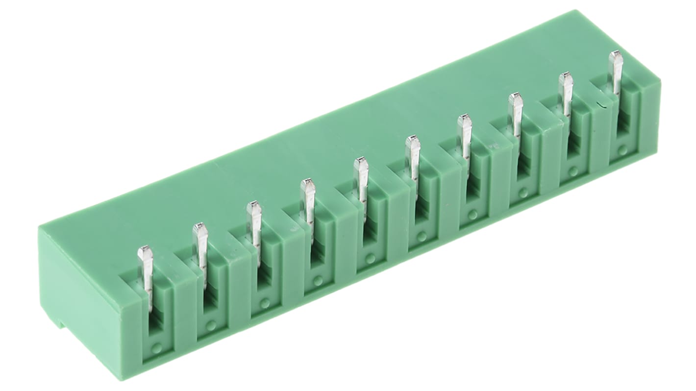 Conector macho para PCB Ángulo de 90° Phoenix Contact serie MSTBA 2.5/10-G-5.08 de 10 vías, 1 fila, paso 5.08mm, para