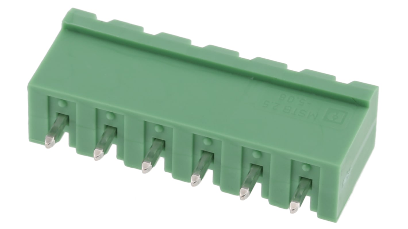 Phoenix Contact 5.08mm Pitch 6 Way Pluggable Terminal Block, Header, Wave Soldering, Solder Termination